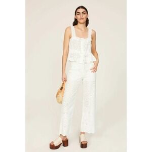 Veronica Beard White Eyelet Lace Wide Leg Pants Scalloped Hem Size 8